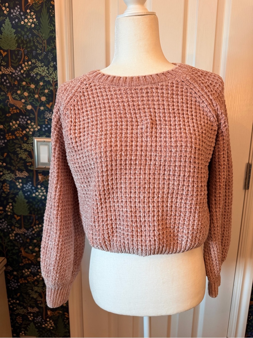 Altar'd State Waffle Knit Crewneck Sweater in Blush